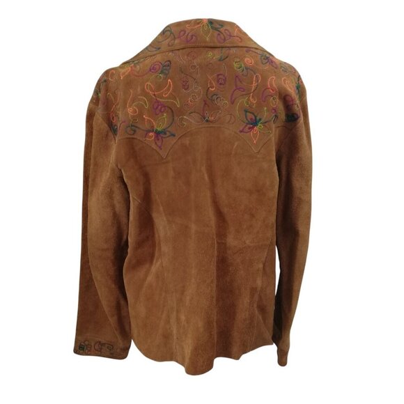 Vintage Suede Embroidered Snap Western Jacket Shirt Size XL Brown Rainbow Collar - Picture 9 of 13